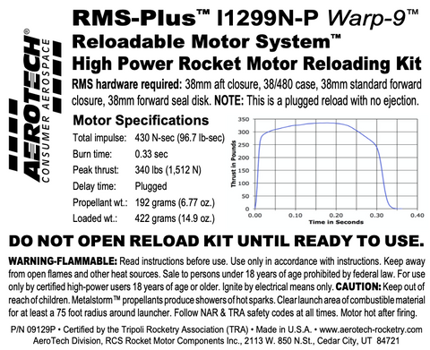 AeroTech I1299N-P RMS-38/480 Reload Kit (1 Pack) - 09129P