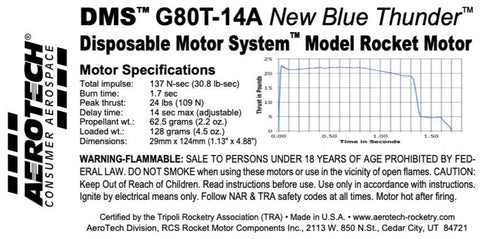 AeroTech G80T-14A 29mm x 124mm Single Use DMS 1-Motor Kit - 078014